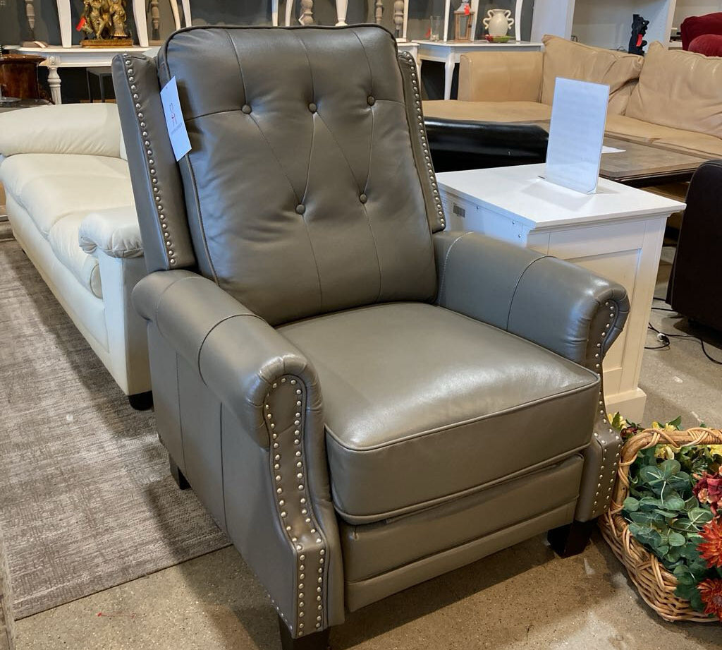 Abbyson Leather Pushback w/ Nailhead Trim RECLINERS Gray 34w32d40h