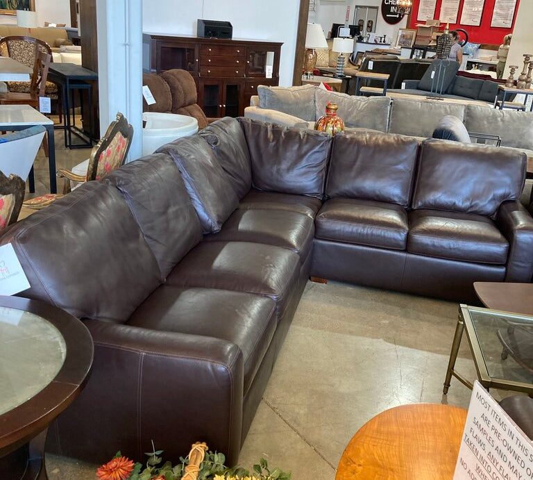 Robb & Stucky L-Shaped Leather SECTIONAL Mocha 111Wx87x36Dx32H