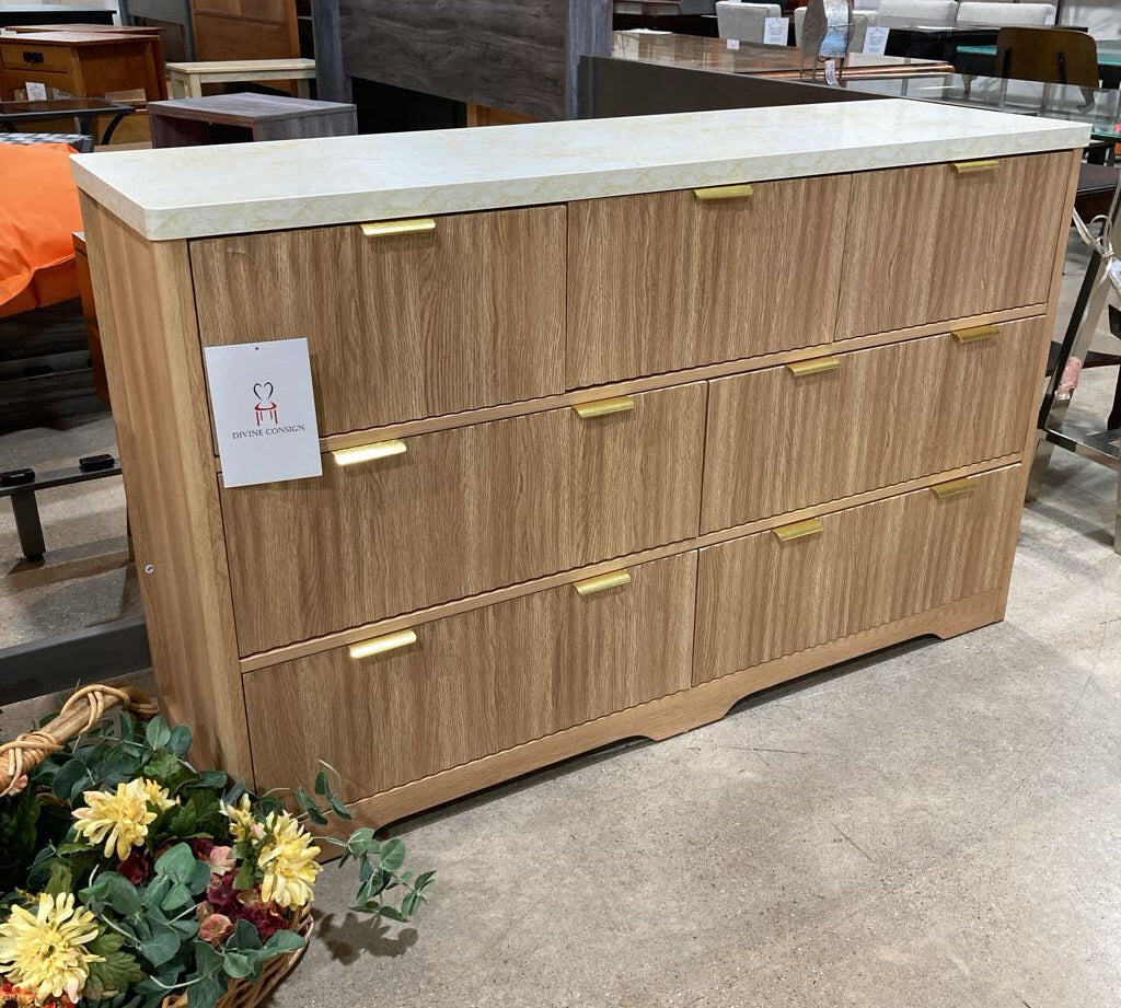Faux Marble Top Fluted 7-Drawer DRESSERS/CHESTS 53w16d32.5h