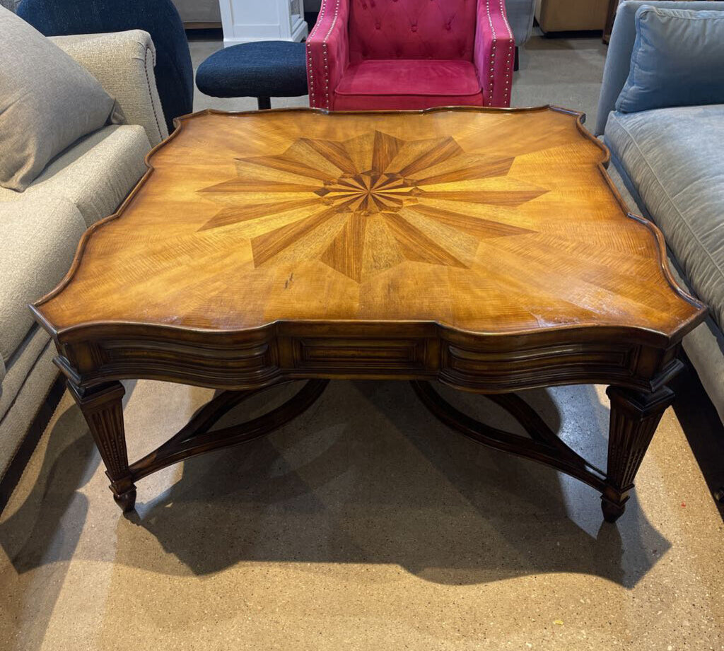Wood French Baroque Style Marquestry COFFEE/COCKTAIL TABLE 48Wx21H