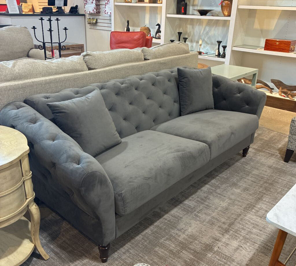 Chesterfield Style Velvet SOFA Gray 81w34d29h