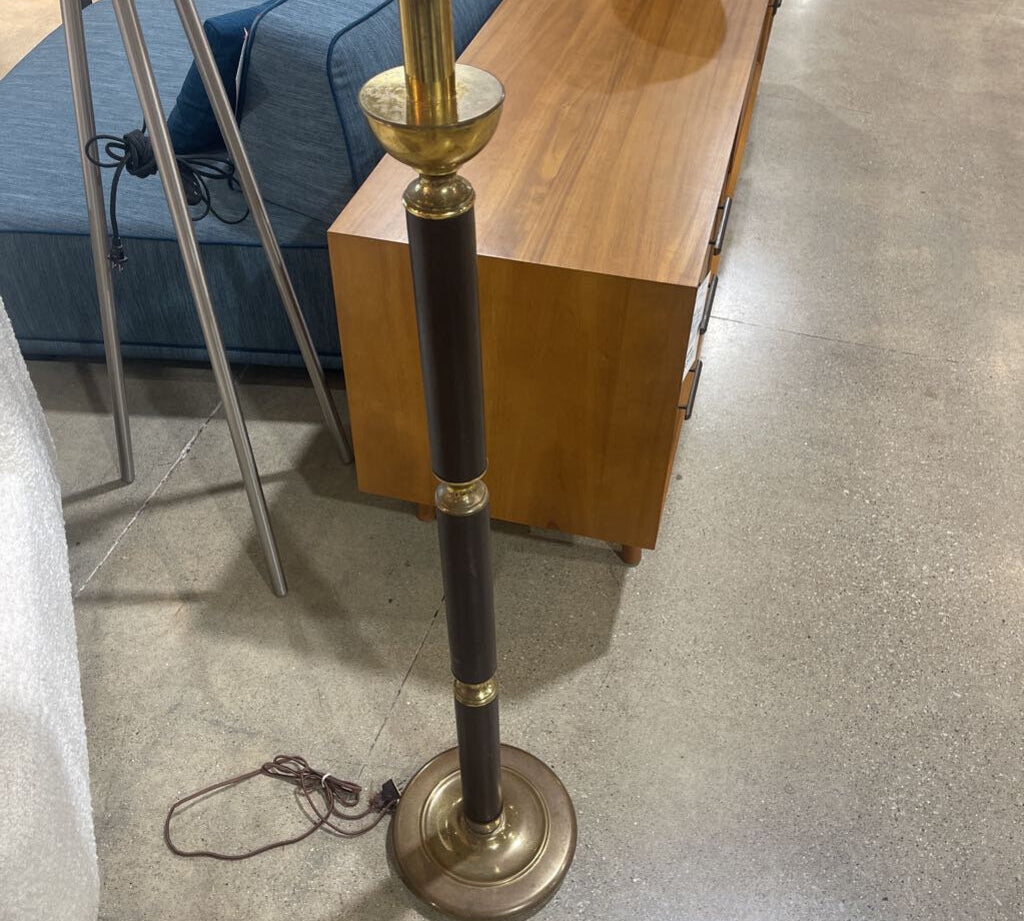Segmented Brass Accented Base w/ Faux Leather Shade FLOOR LAMP 18Wx66H