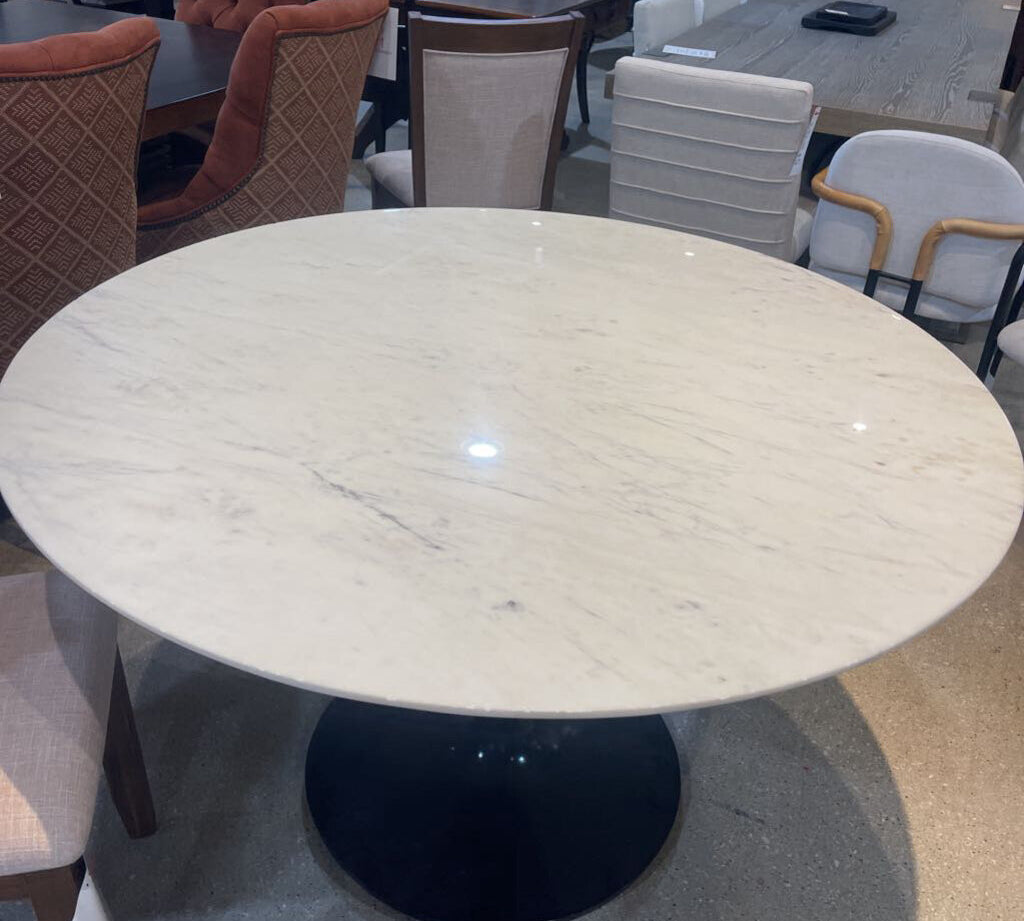 Crate & Barrel Nero Marble Top Pedestal DINING TABLE 48Wx30H
