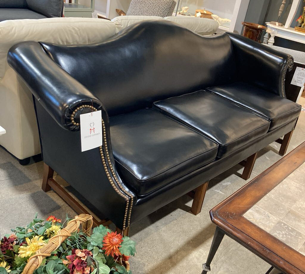 High Camelback Leather w/ Nailhead Trim SOFA Black 84w32d36h