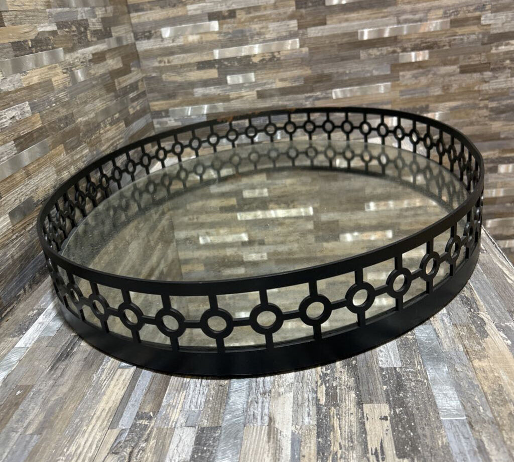 Distressed Mirrored Oval Tray GIFT 23.5w18d3h