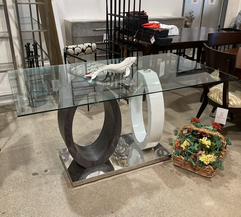 Contemporary Rectangle Glass Top DINING TABLE 65w35.5d31h