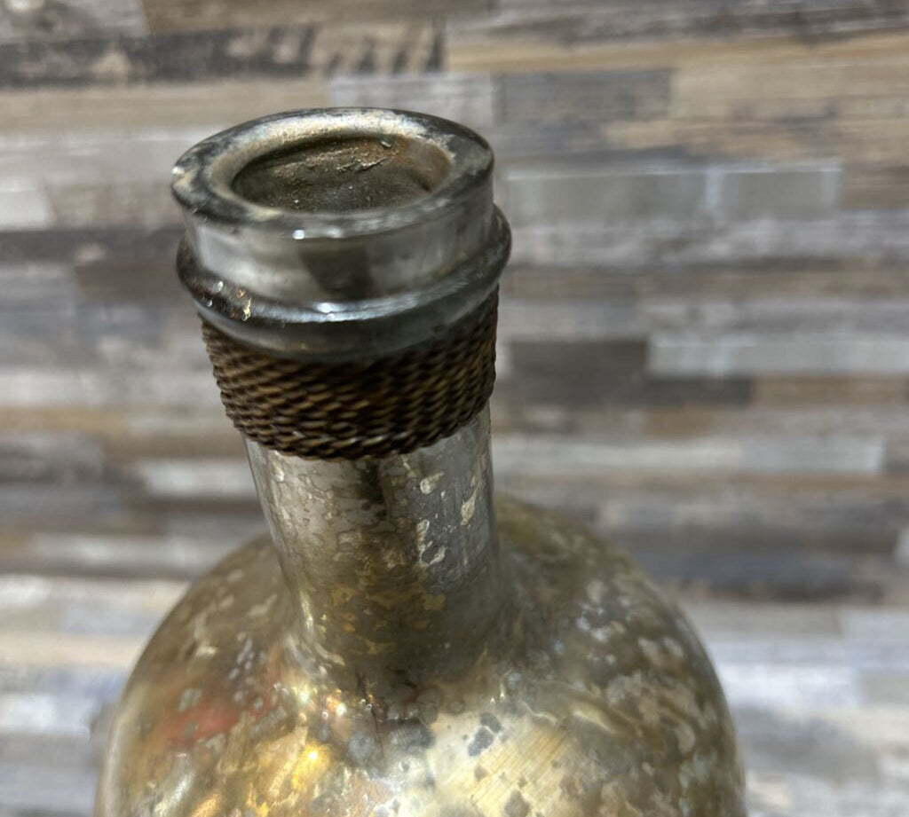 Decorative Antiqued Mercury Glass Bottle GIFT 4.5d11h