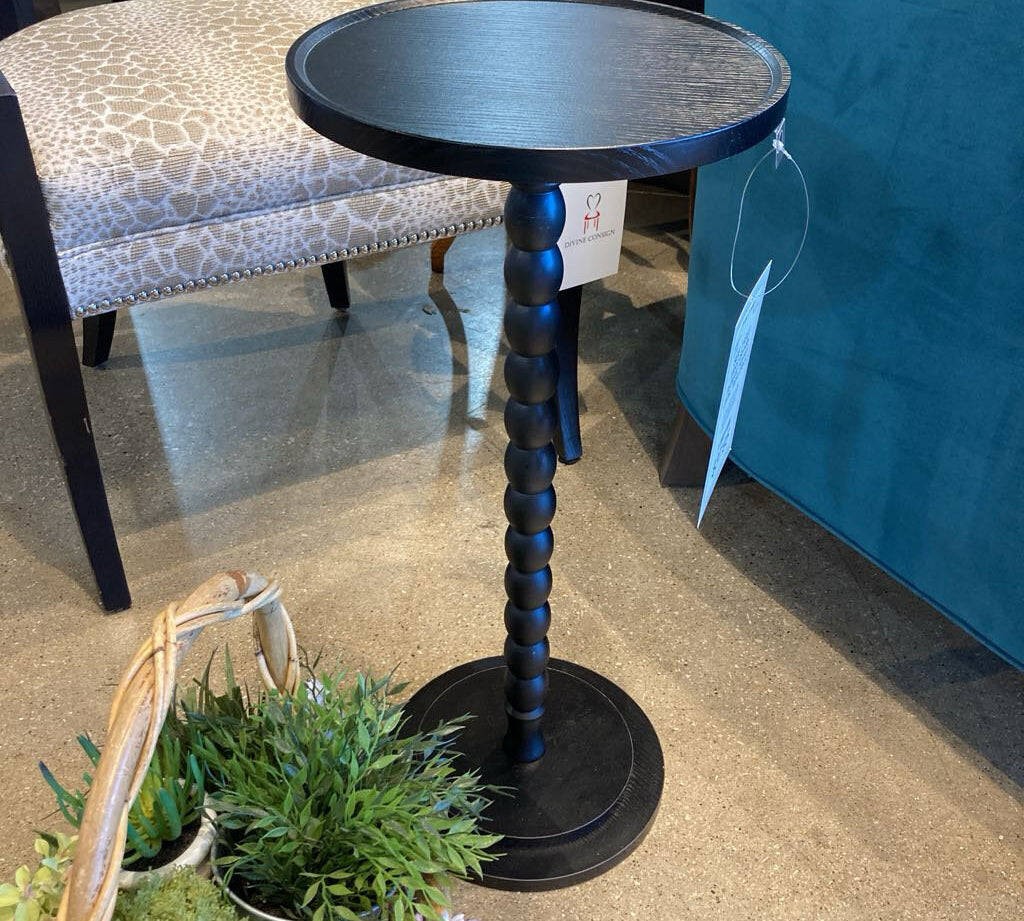 Wood Spindle Pedestal Accent Drink Table SIDE TABLE Black 12d26h