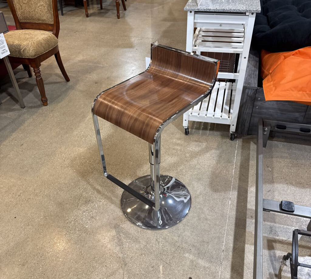 Wood Finish Adjustable Curved Stool BAR/COUNTER STOOL 14w16d32h