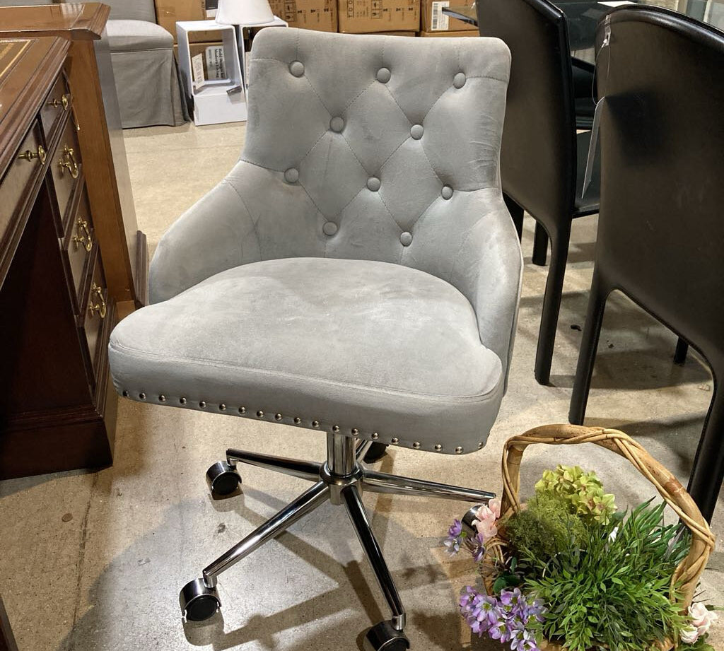 Tufted Velvet Task Chair OFFICE CHAIRS Gray 23w16d33h
