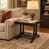 Trestle Style Wood Base Faux Stone Insert Top SIDE TABLE 20Wx20Dx16H