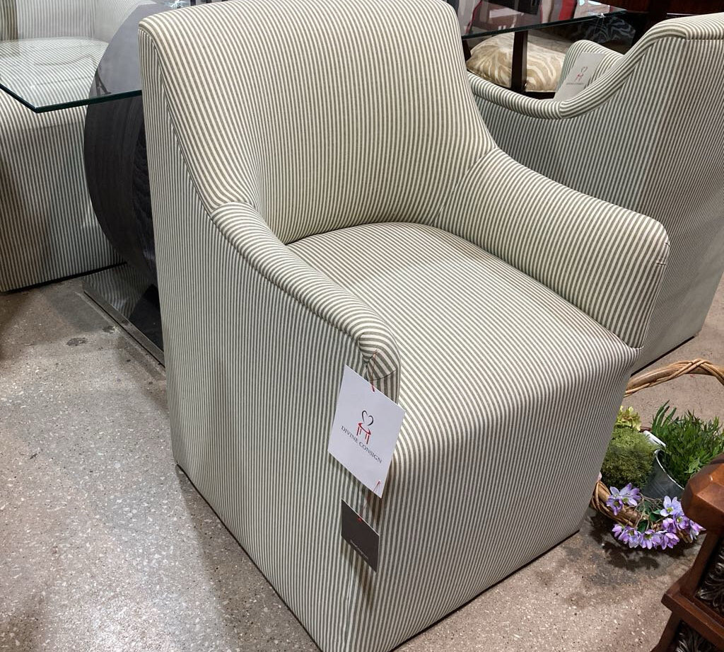 Lulu and Georgia Astoria Sculptural Upholstered DINING CHAIRS Olive Stripe 24w27d36h