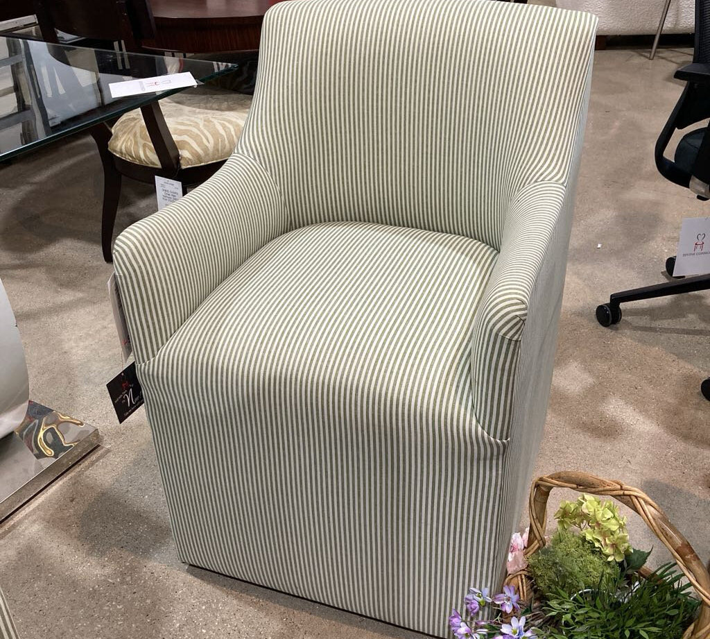 Lulu and Georgia Astoria Sculptural Upholstered DINING CHAIRS Olive Stripe 24w27d36h