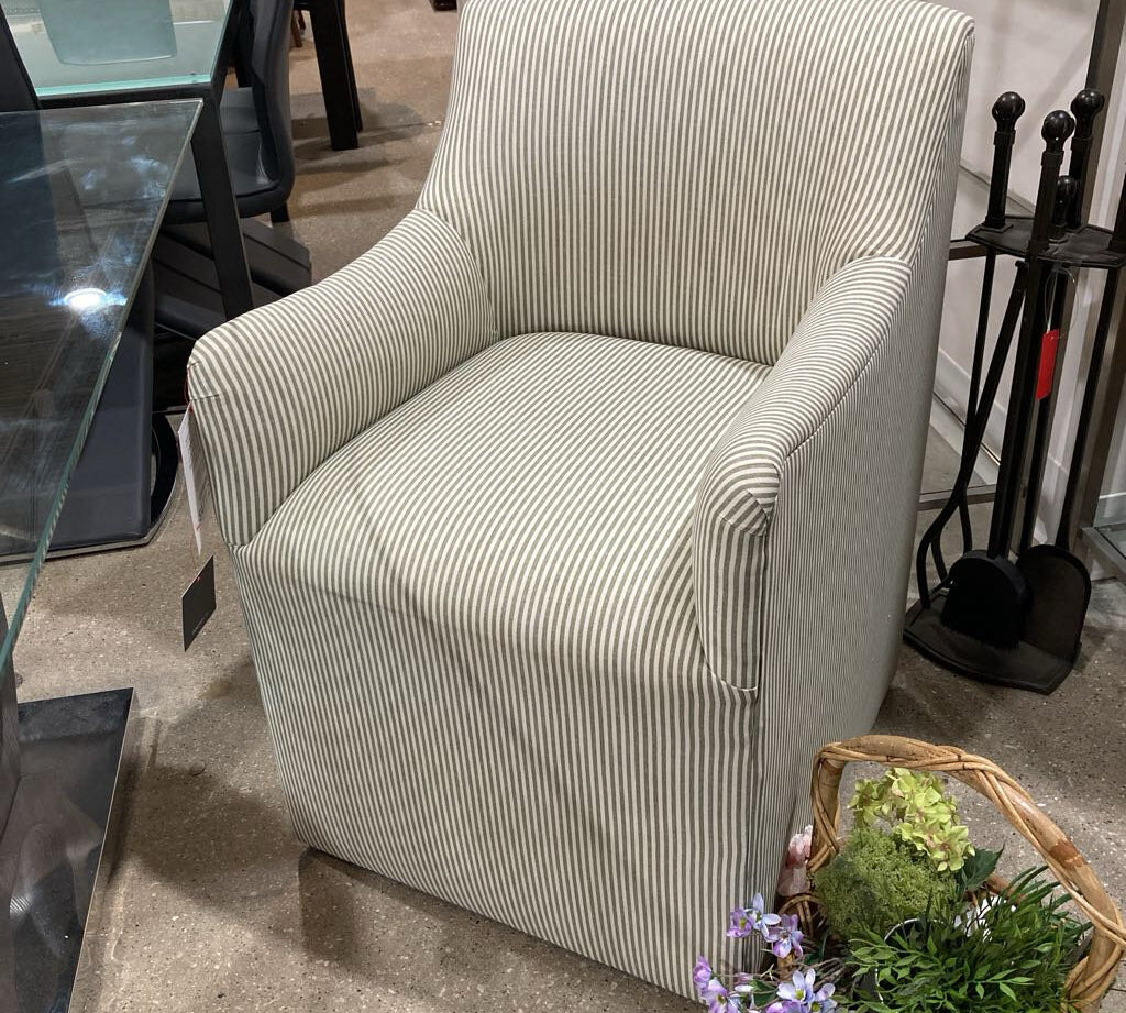 Lulu and Georgia Astoria Sculptural Upholstered DINING CHAIRS Olive Stripe 24w27d36h