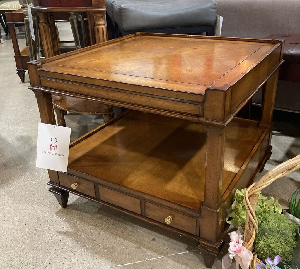 Weiman Campaign Style Square Wood 1-Low Drawer SIDE TABLE 24Wx21H