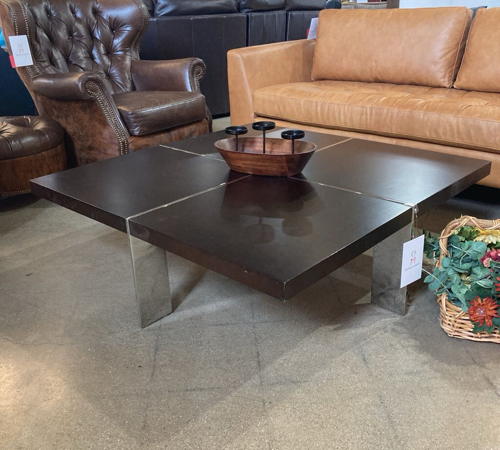 Modern Cross Metal Framed Square COFFEE/COCKTAIL TABLE Black 48Wx15H