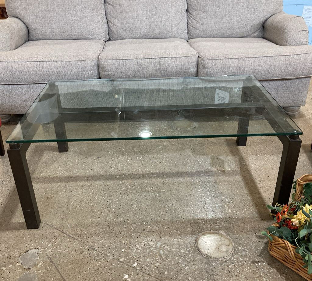 Room & Board Metal Parsons Rectangular Glass Top COFFEE/COCKTAIL TABLE 46Wx26Dx18H