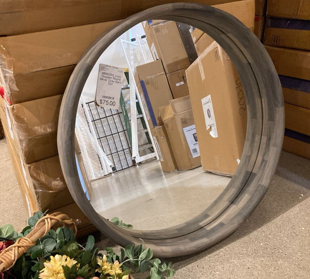 Luca Wooden Round Mirror MIRRORS Gray Barn 32d