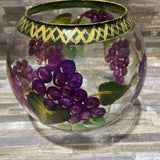 Hand Painted Grape Themed Candle Votive Glass Orb ACCESSORIES 8Wx6.5H
