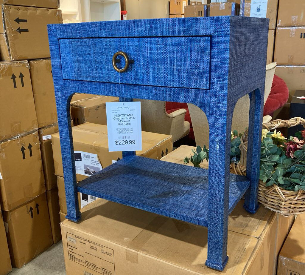 Chatham Raffia 1-Drawer NIGHTSTAND Blue/Gold 24w16d28h