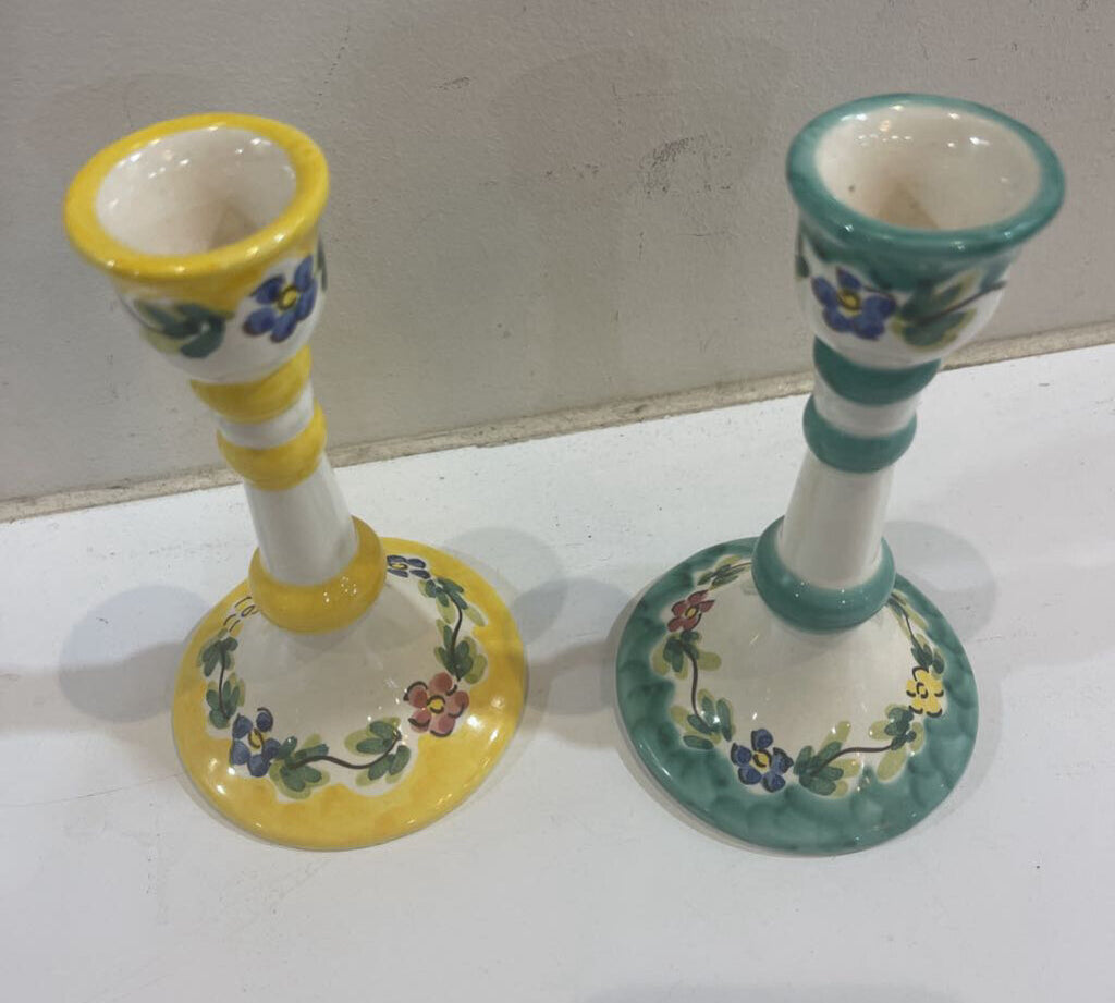 2pc Set Italian Vietri Ceramic Candle Holders ACCESSORIES 3.5Wx6H