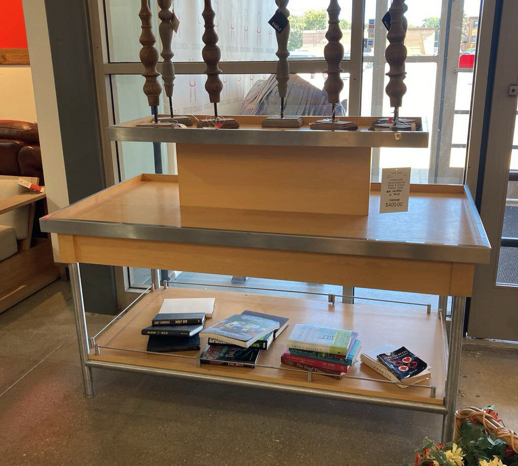 Tiered Industrial Metal & Wood Display Case FURNITURE 60w32d43h