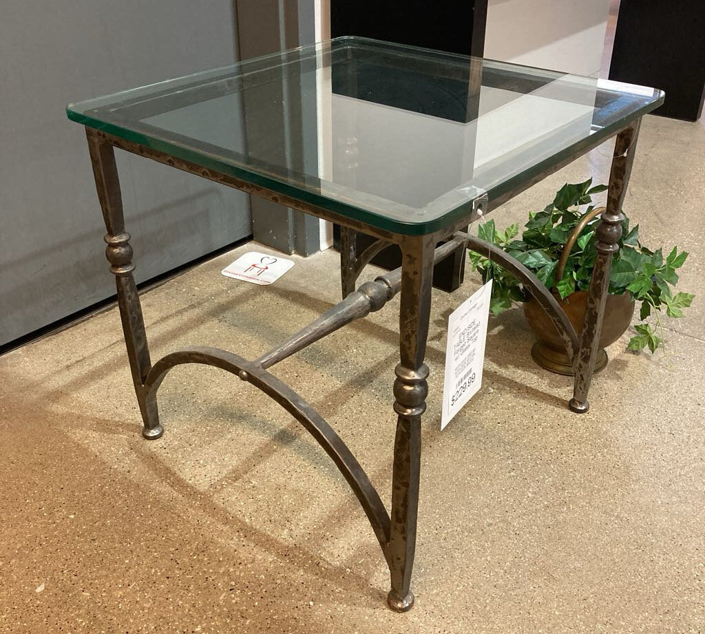 Brutalist Forged Square w/ Glass Top END/SIDE TABLE 24w24d22h