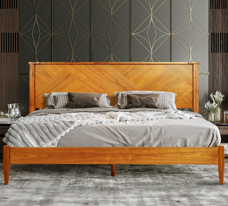 Panthera Solid Wood Bed Frame With Headboard