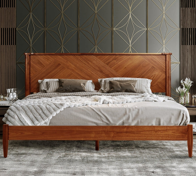 Panthera Solid Wood Bed Frame With Headboard