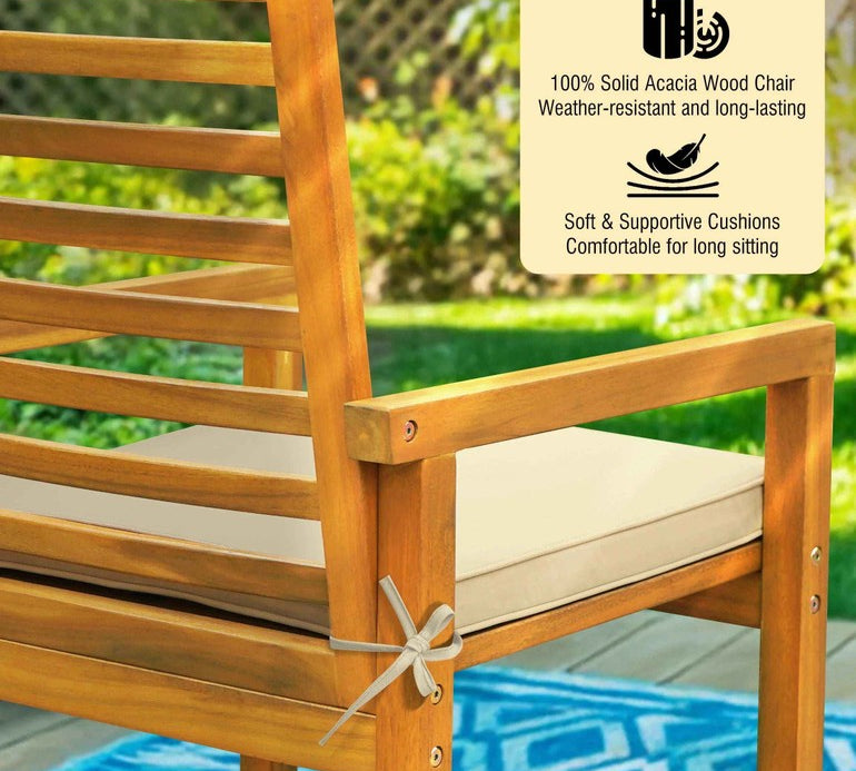 Tranquillo Solara Acacia Wood Outdoor Chairs Set of 2 with Cushions for Stylish Outdoor Seating