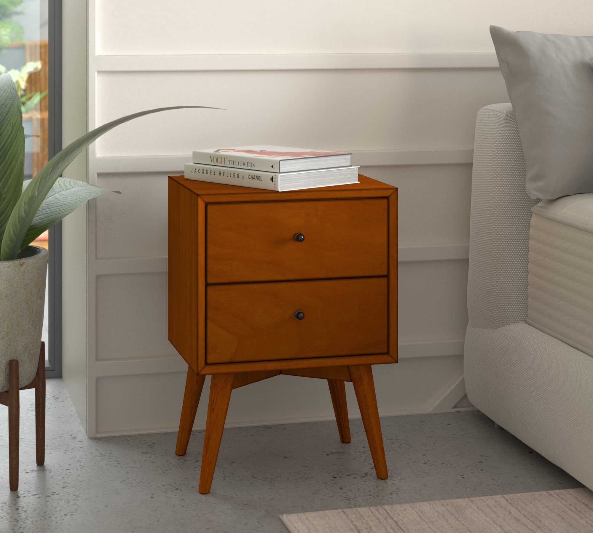 Flynn Mid-Century Nightstand, Chestnut Mahogany