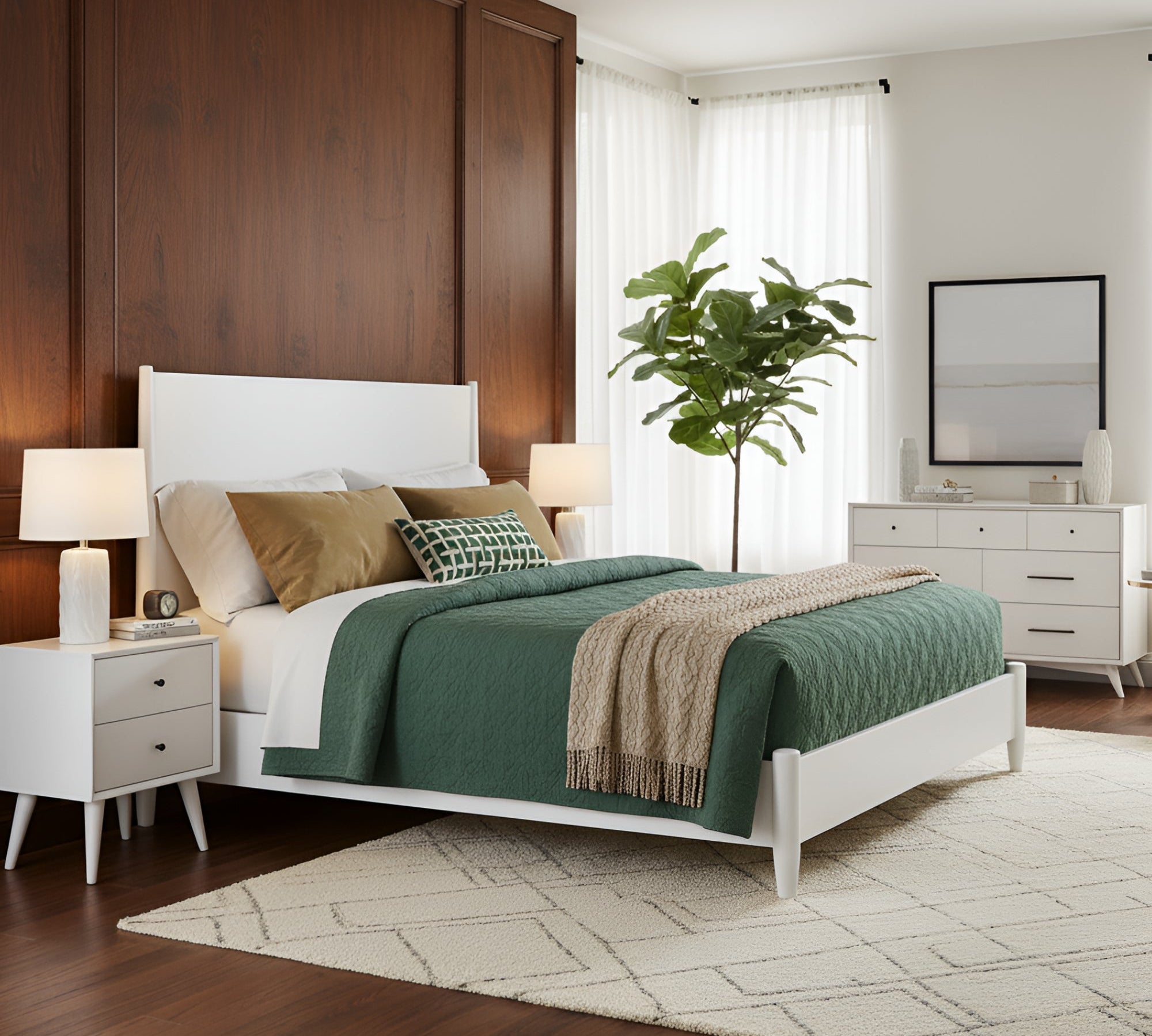 Flynn Panel Bed, White