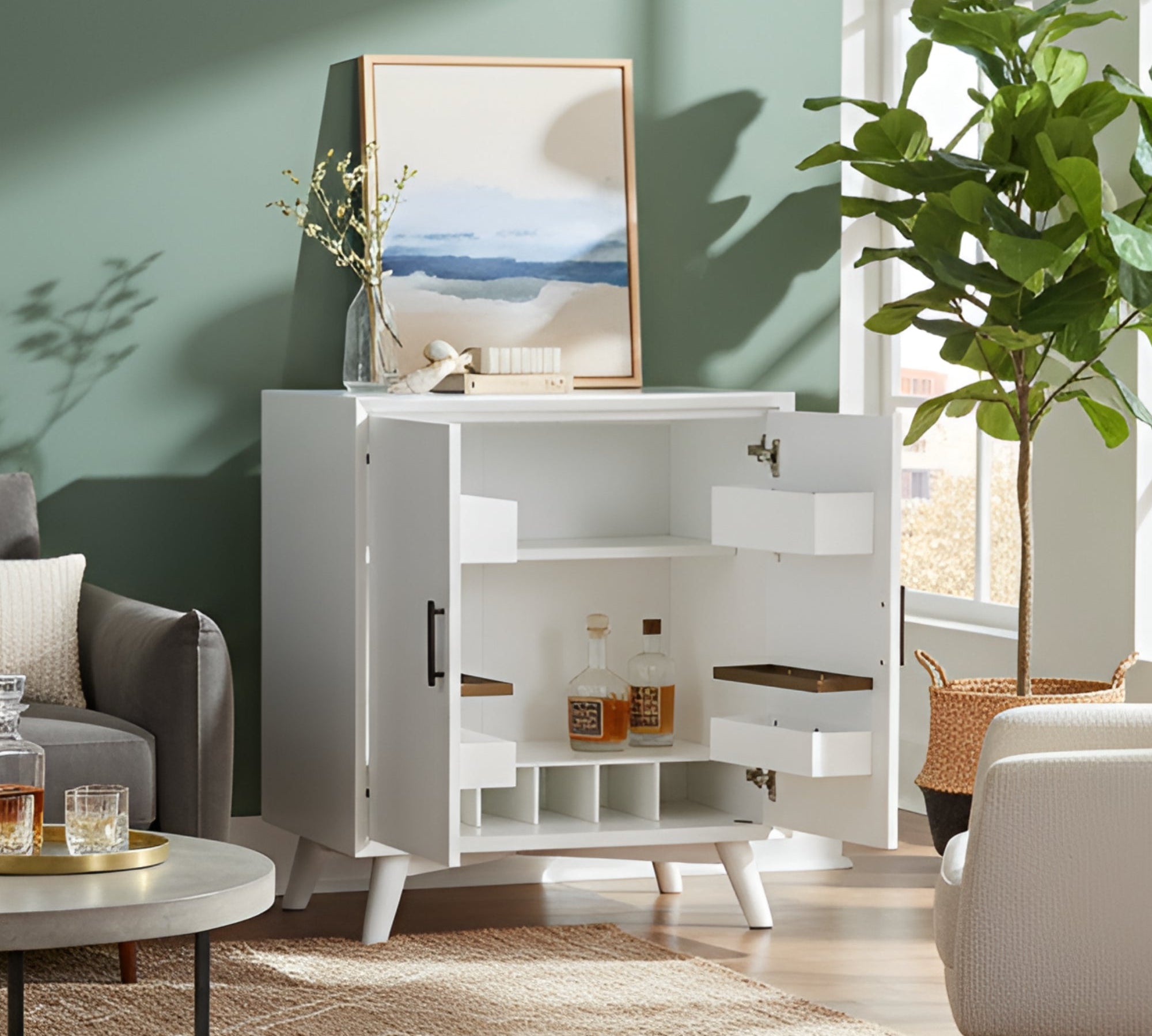 Flynn Small Bar Cabinet, White